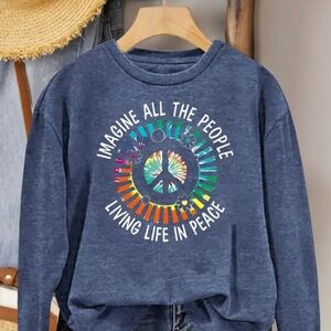 Peace Graphic Long Sleeve Tee - Blue